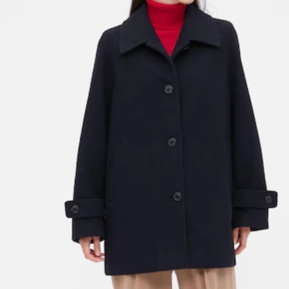 NWT Uniqlo Women Oversized Wool blend Brushed Short Coat Jacket Navy Size S - Picture 10 of 11